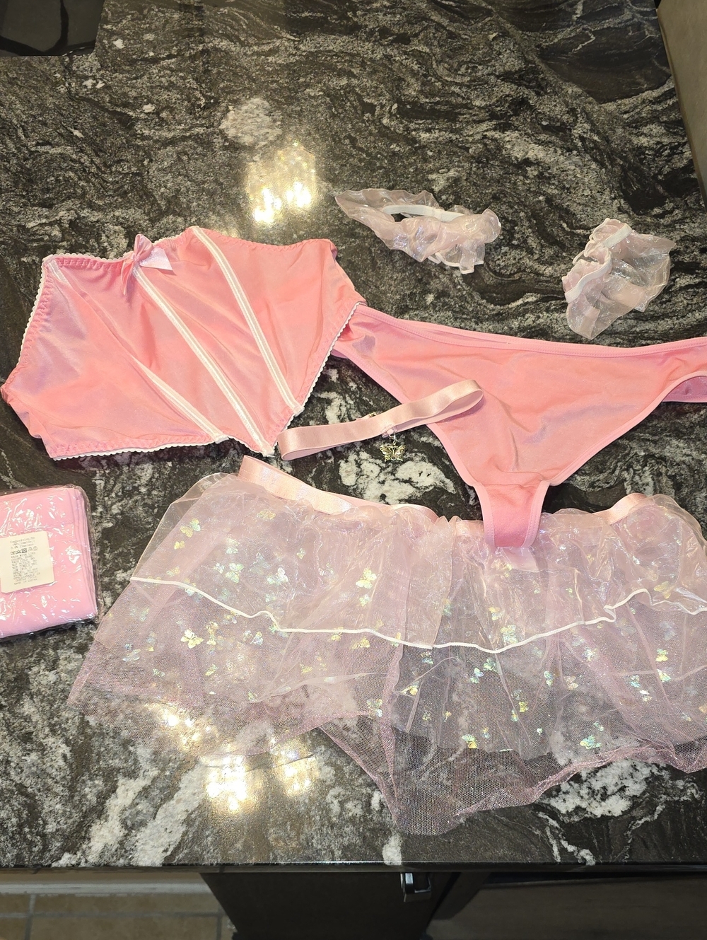 NEVER WORN* Pink Women's Lingerie Set with Sheer Tulle Skirt
